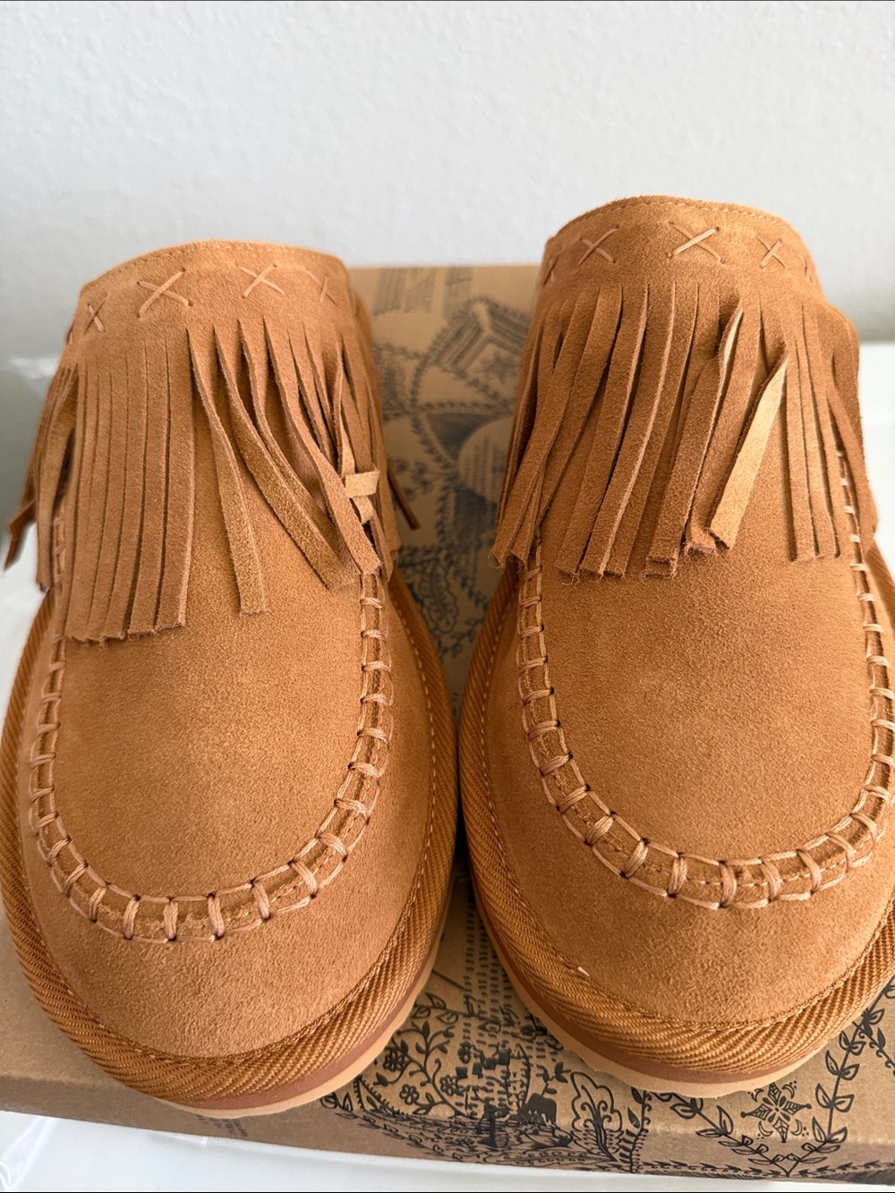 Free People Suede Fringe Mule Clogs in Tan size 6.5 - Picture 2 of 6